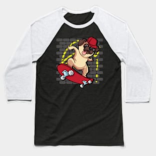 Pug Skateboarding Baseball T-Shirt